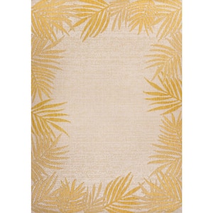 Isla Yellow/Cream 3 ft. x 5 ft. Coastal Cottage Palm Frond Border Indoor/Outdoor Area Rug