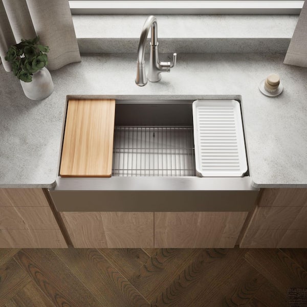 Strive 35-1/2 in. Undermount Single Bowl Stainless Steel Workstation Kitchen Sink