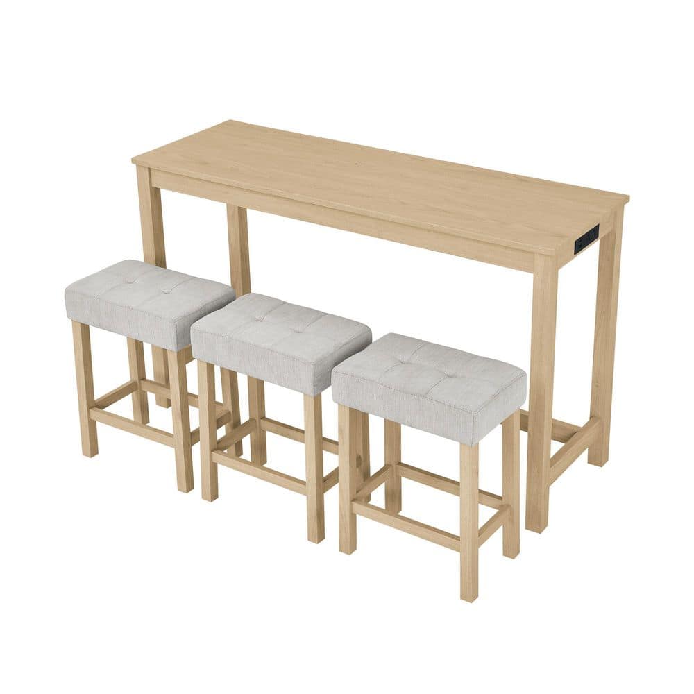 4-Piece Solid Wood Outdoor Conversation Patio Furniture Set with Beige Cushions price history on PriceWatchPro
