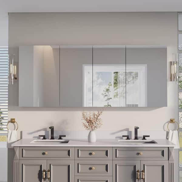 72 in. W x 30 in. H Rectangular Recess/Surface Mount Medicine Cabinet with Mirror, 4 Soft Close Door, Left or Right Open