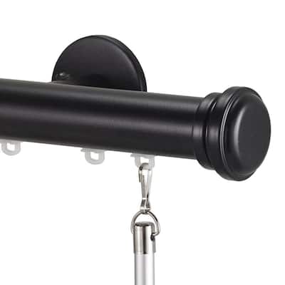Tekno Pro 72 in. Non-Adjustable 1.13 in. Diameter Decorative Traverse Curtain Rod Set with Cap Finial in Black