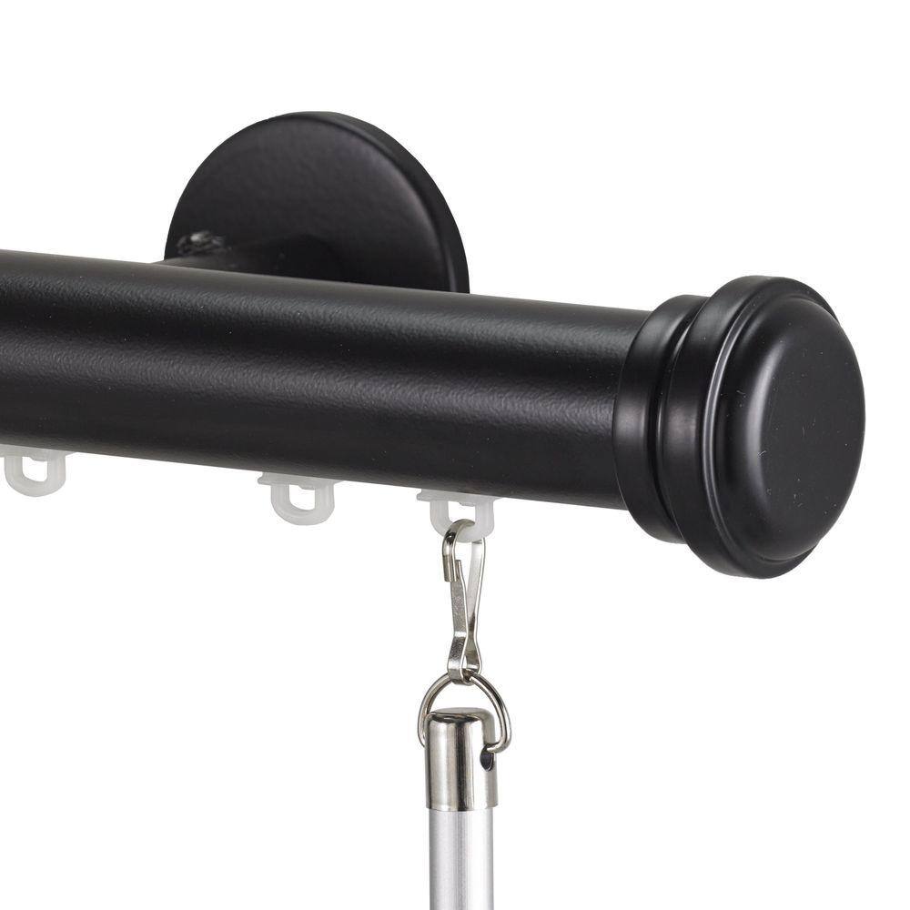 Tekno Pro 96 in. Non-Adjustable 1.13 in. Diameter Decorative Traverse Curtain Rod Set with Cap Finial in Black price history on PriceWatchPro
