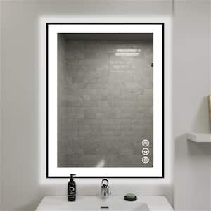 Light 24 in. W x 32 in. H Small Framed LED Single LED Anti-Fog Bathroom Vanity Mirror in Matte Black