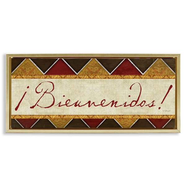 Stupell Industries Welcome Phrase Traditional by Jennifer Pugh Gold Floater Frame Typography Graphic Art Print 11 in. x 25 in.