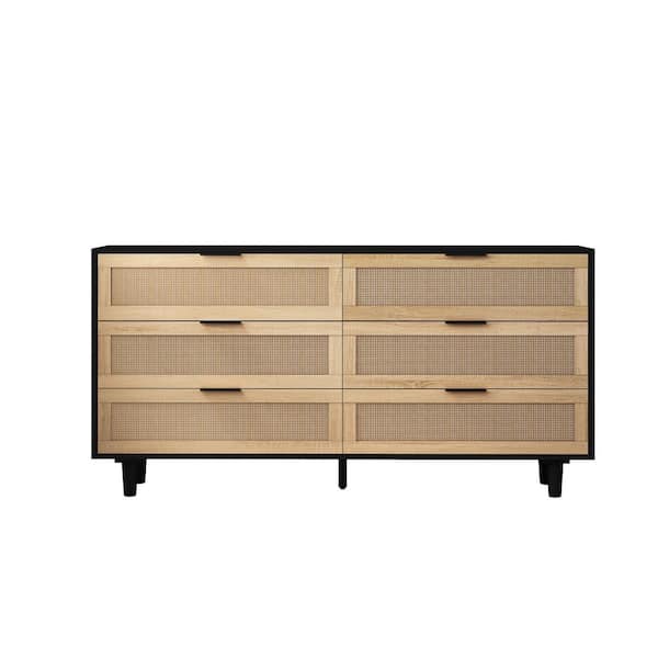 59.06 in. W x 15.75 in. D x 29.53 in. H Black Brown Linen Cabinet with 6 Rattan Drawers FCBF11-666 - The Home Depot 59.06 in. W x 15.75 in. D x 29.53 in. H Black Brown Linen Cabinet with 6 Rattan Drawers FCBF11-666 - The Home Depot