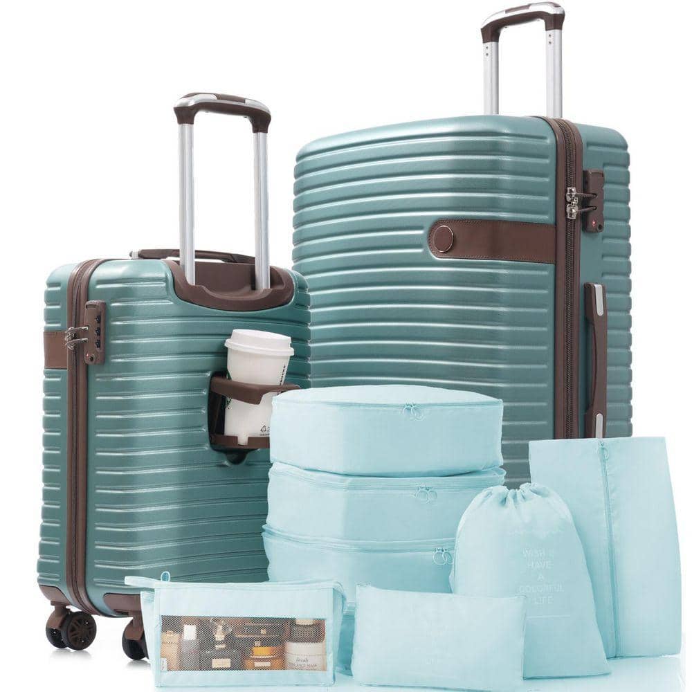 2-Piece Blue Lightweight Hardshell Spinner TSA Lock Carry-On Check-In Luggage Set with Packing Cubes