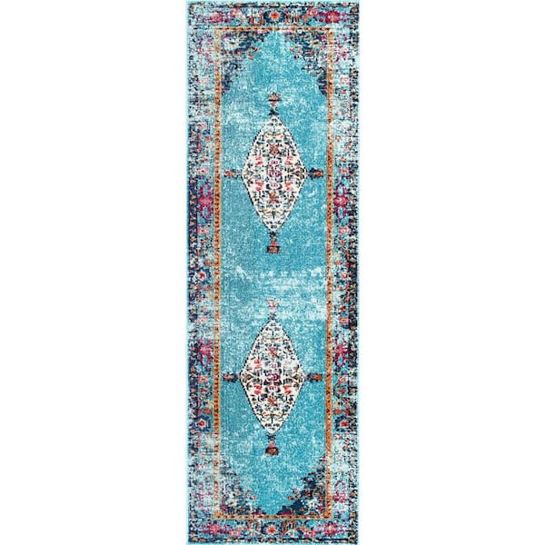 nuLOOM Veronica Oriental Persian Aqua 3 ft. x 8 ft. Runner Rug