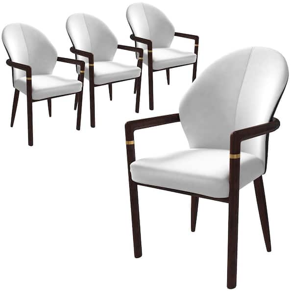 Leisuremod Rubberwood Dining Chair with Leather Upholstery and Ergonomic Design Opaline Series Set of 4 in White