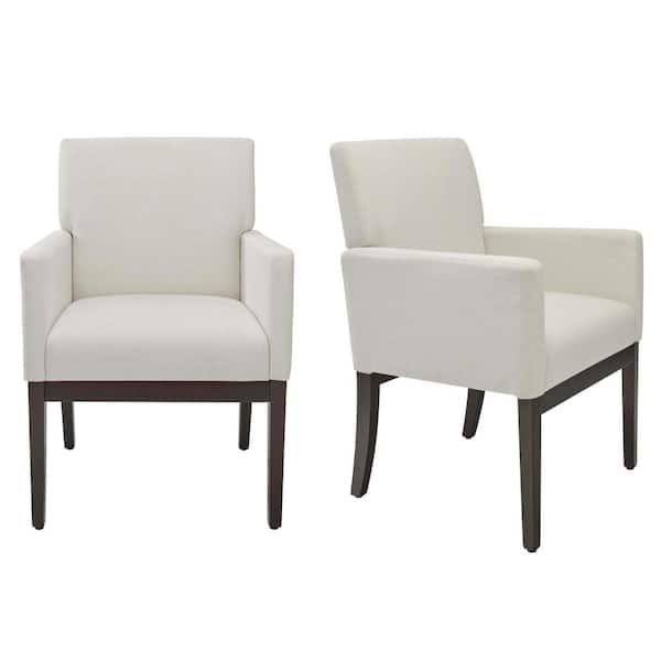 Keswick Beige Upholstered Solid Wood Dining Chairs with Sable Wood Legs (Set of 2)