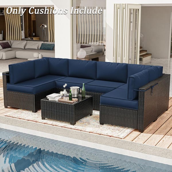 26 in. x 26 in. x 4 in. (14-Piece) Deep Seating Outdoor Lounge Chair Sectional Cushion Navy Blue