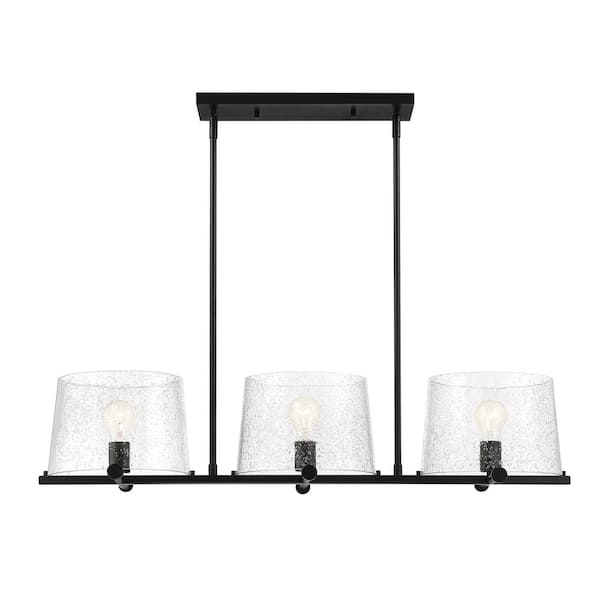 Matteson 60-Watt 3-Light Matte Black Linear Pendant with Clear Seedy Glass Shade