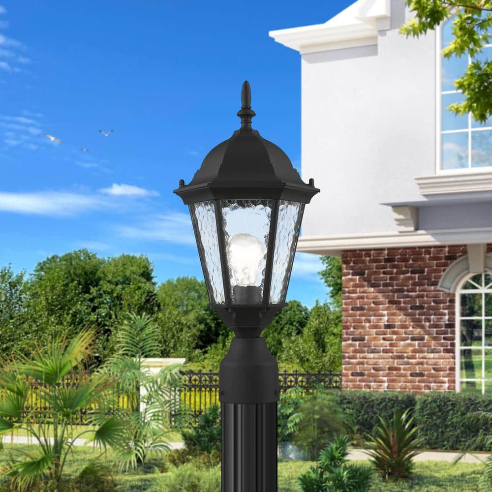 Hamilton Textured Black Outdoor Post Lantern with Clear Water Glass