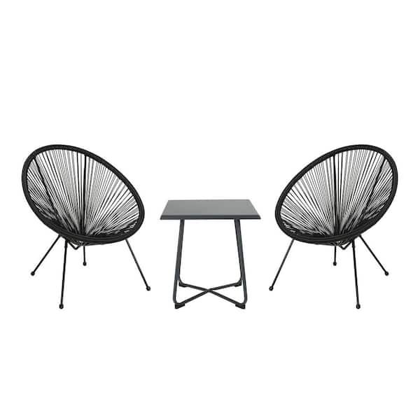 Tunearary Black Woven Wicker Indoor and Outdoor Patio Use Lounge Chair 2-Piece Set