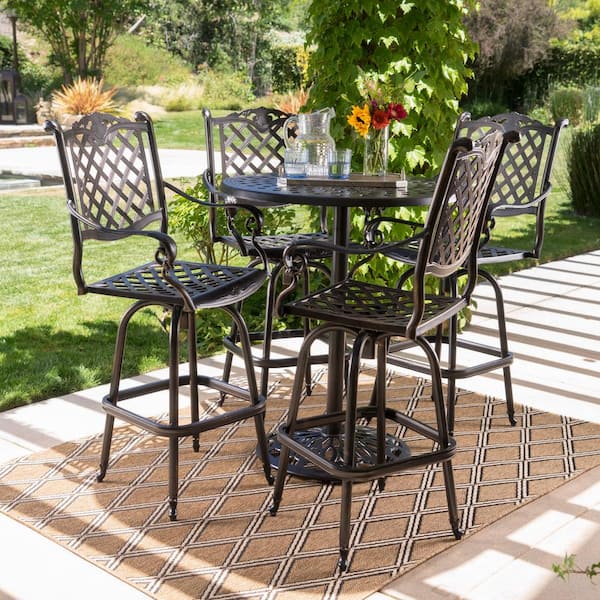 Willow 5-Piece Cast Aluminum Circular Outdoor Patio Bar Height Bistro Set