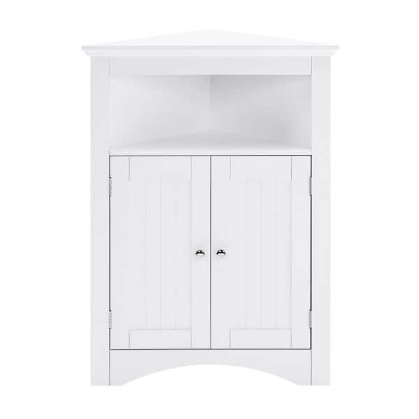 Aoibox 24 in. W x 12 in. D x 32 in. H in White Assembled Floor Corner with Doors and Shelves for Bathroom, Kitchen Cabinet