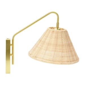 1 Brushed Brass Wall Sconce with Rattan Shade