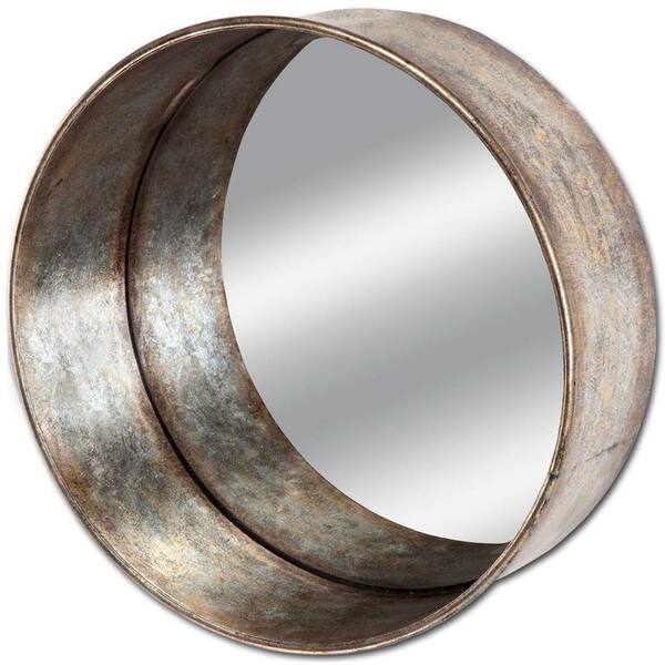 Mercana Fleet (Large) Antique Silver/Gold Rustic Round Metal Wall Mirror