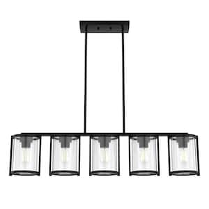 Astwood 5 Light Matte Black Linear Chandelier with Clear Shades Dining Room Light
