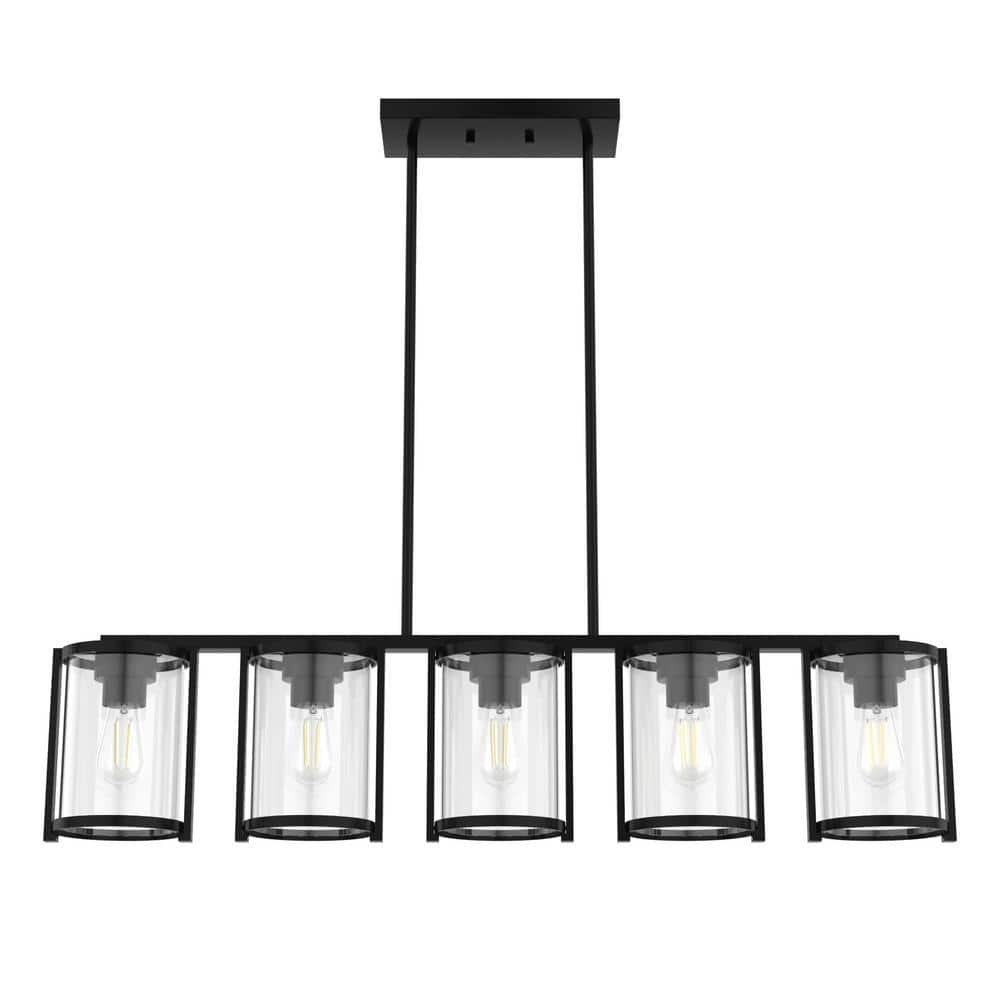 Matte Black Linear Chandelier with Clear Glass Shades