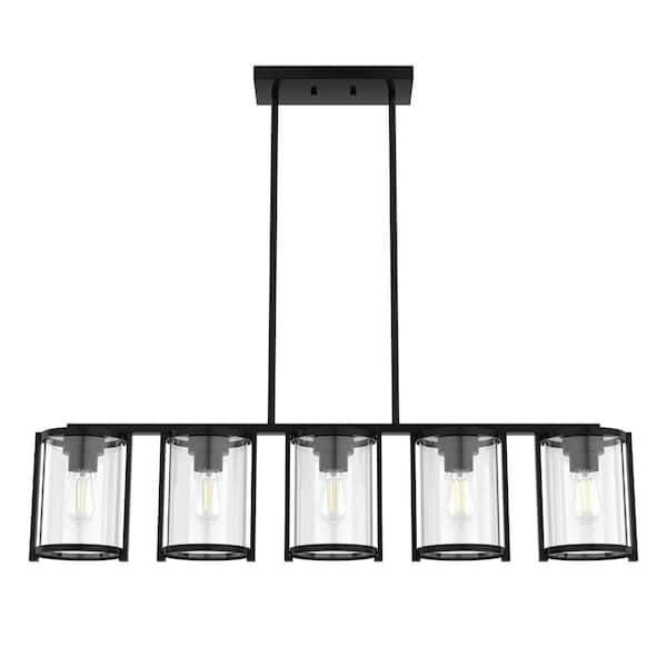 Hunter Astwood 5-Light Matte Black Linear Chandelier with Clear Shades Dining Room Light