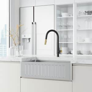 Greenwich Single Handle Pull-Down Sprayer Kitchen Faucet in Matte Black and Matte Brushed Gold