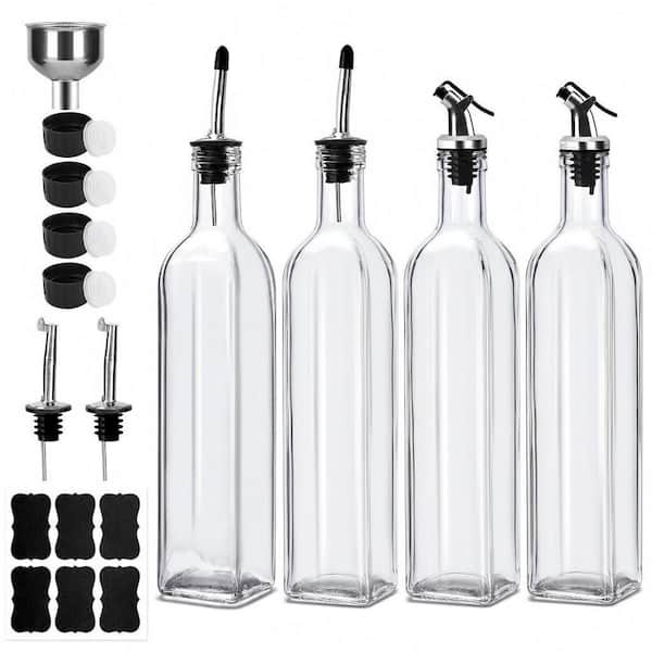 17 oz. Olive Oil Dispenser Bottles, Clear Glass Vinegar Cruet with Pourers and Funnel for Kitchen (4-Pack)