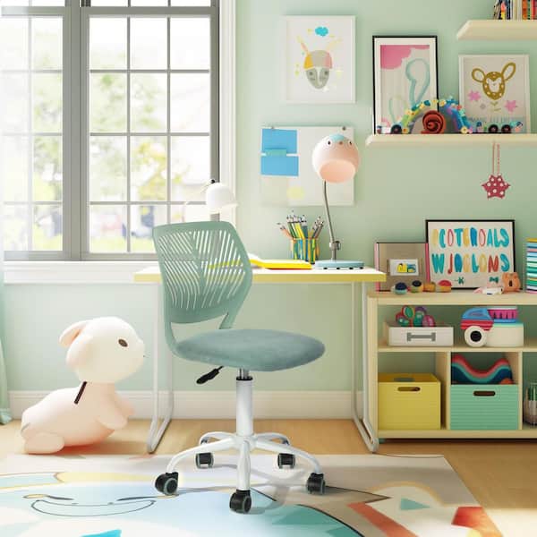 Homy Casa CARNAT Kids Desk Chair Adjustable Swivel Chair with Cushioned Seat and Lumbar Support Mint Green and Peach Pink Set of 2