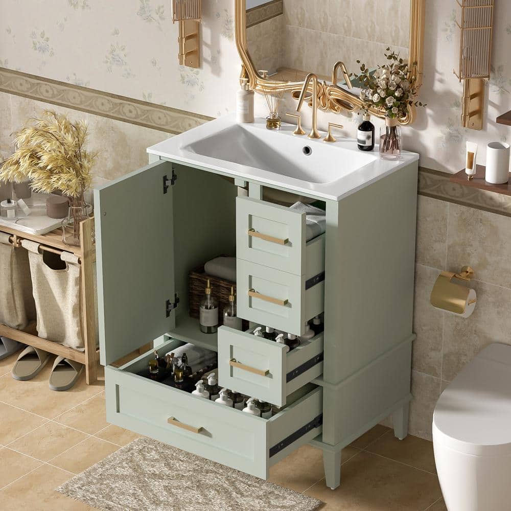 "24.8"" Freestanding Bathroom Vanity with Ceramic Sink, Soft-Close Door, Multiple Drawers for Space-Saving" price history on PriceWatchPro