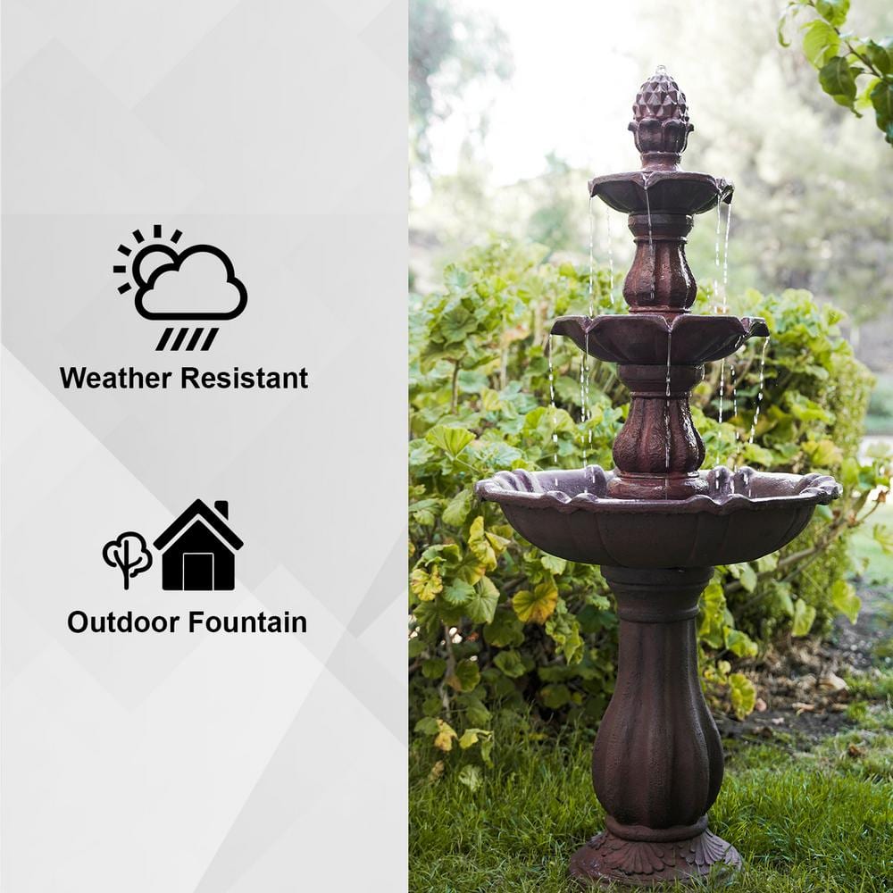 52 Inch Tall Brown 3-Tier Freestanding Waterfall Fountain