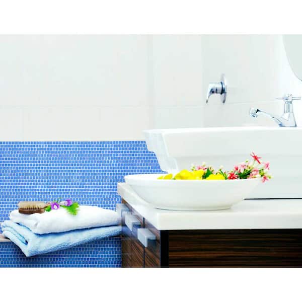 Abolos Landscape 12-Pack Horizon Blue/Glossy Textured 12-in x 12-in Glossy Glass Mosaic Floor and Wall Tile