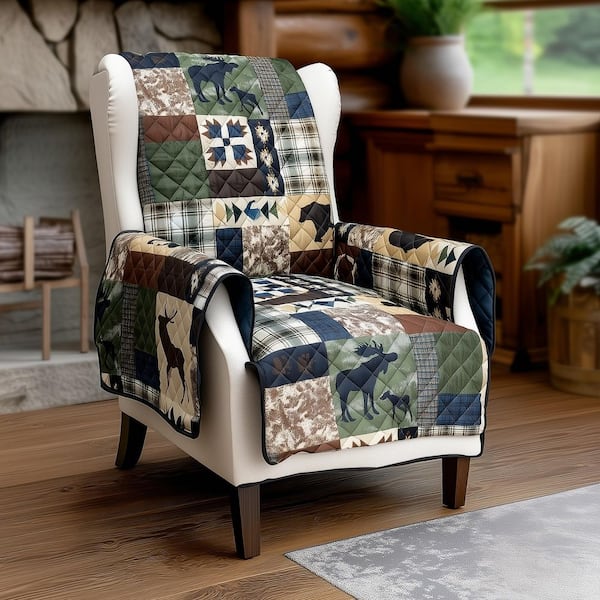 Rustica Green and Blue Polyester 1-Piece Chair Furniture Slipcover