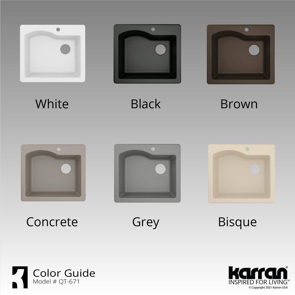 Gray Quartz Composite Single Bowl Drop-In Kitchen Sink