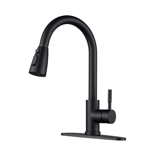 ALEASHA 15.6 in. Single Handle Pull Down Kitchen Faucet with 18 in. Sprayer and 360 Degree Swivel in Matte Black