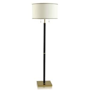 Shagreen 63 in. Leather, Metal, Dupioni Silk, Other Table Lamp for Living Room with White Silk Shade