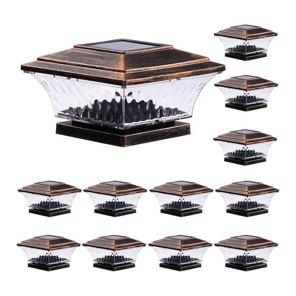 12-Pack Brushed Copper Solar LED Deck Fence Cap Light 4 x 4 Wooden Post 2 Light Modes Weatherproof Outdoor Lighting