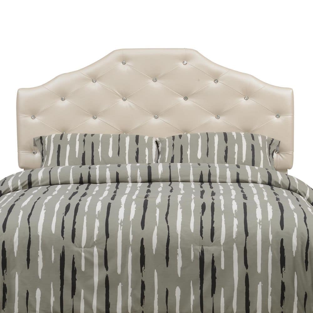 Pearl Faux Leather Tufted Queen Headboard with Crystal Buttons