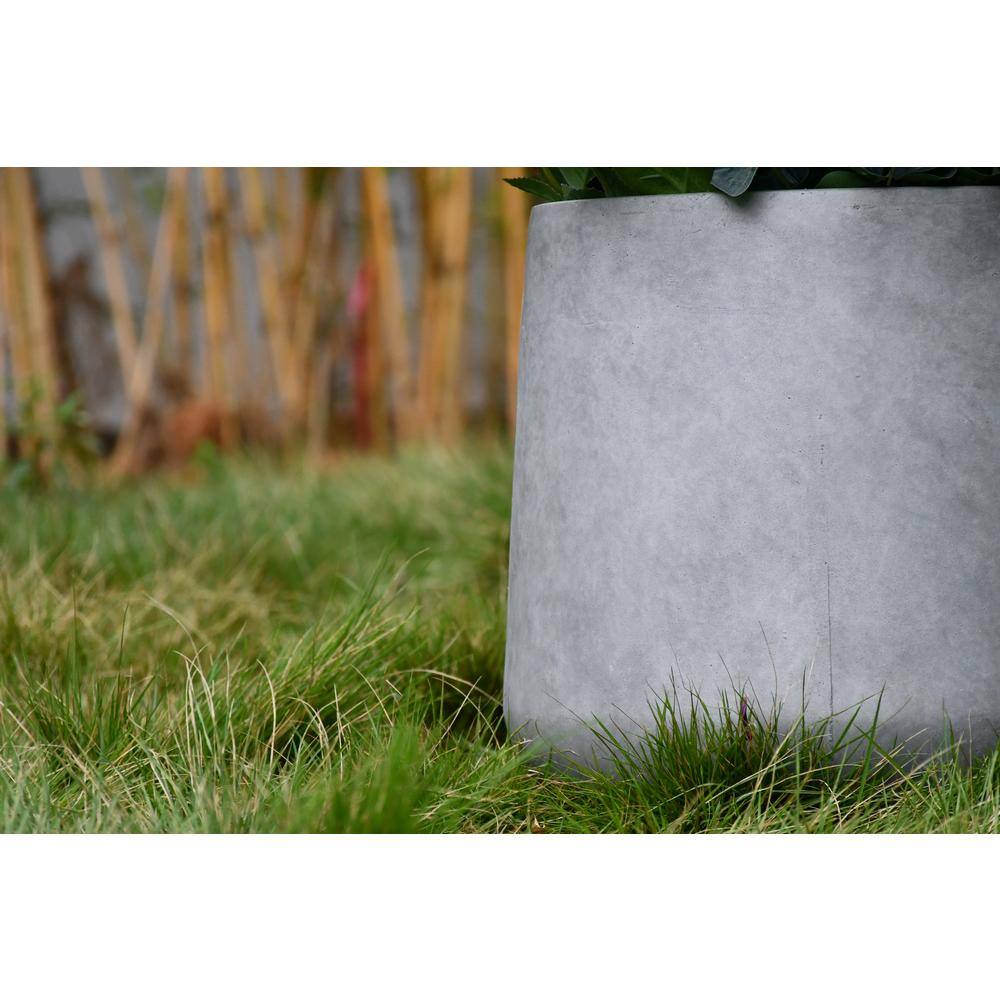 Large Gray Lightweight Concrete Round Planter for Indoor/Outdoor Use