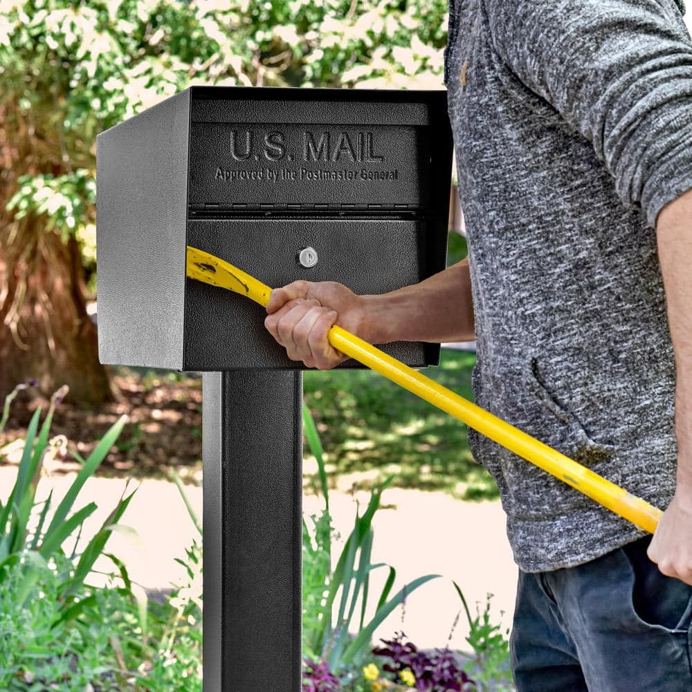 Black Steel Lockable Post Mounted Mailbox with Dual Access