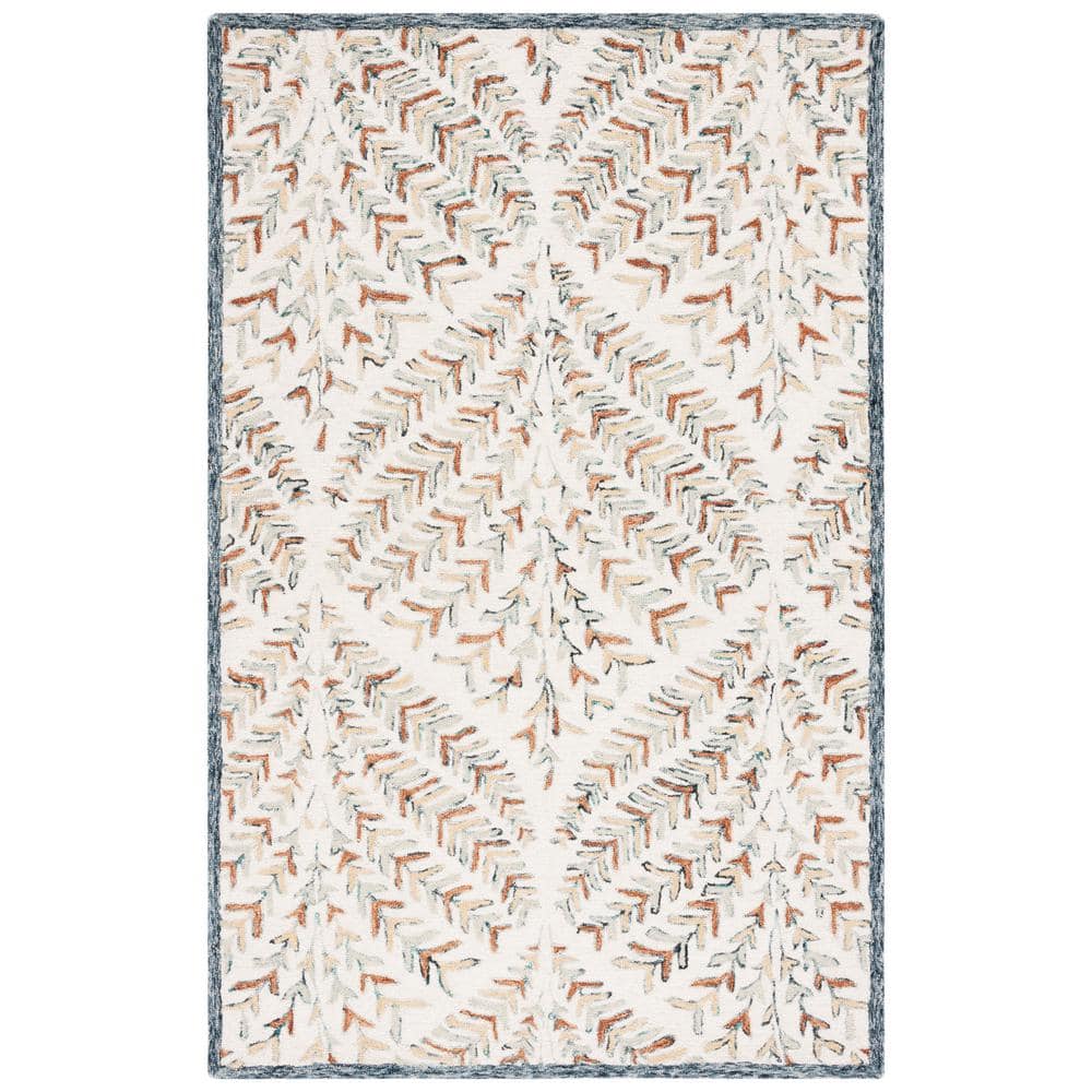 Hand-Tufted Ivory and Blue Wool 6' x 9' Area Rug