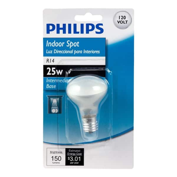 Philips 25-Watt R14 Incandescent Mini Light Bulb Soft White (2700K) Home Depot