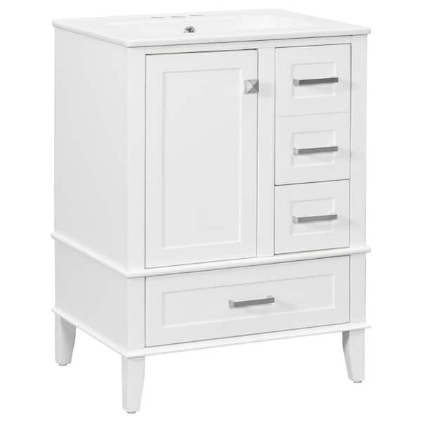 Ziyudura 24 in. Single Sink Freestanding White Bath Vanity with