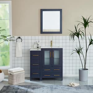 Brescia 36 in. W x 18.1 in. D x 35.8 in. H Single Basin Bathroom Vanity in Blue with Top in White Ceramic and Mirror