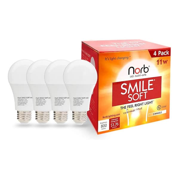 ELECWISH NorbSMILE 11W Equivalent A19 Sun-Spectrum 4000K Smile Soft White Wellness LED Light Bulb (4-Pack)