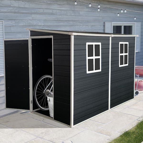 100 in. W x 52.5 in. D x 74.25 in. H Black Resin Outdoor Storage Cabinet, Tool Shed with Windows
