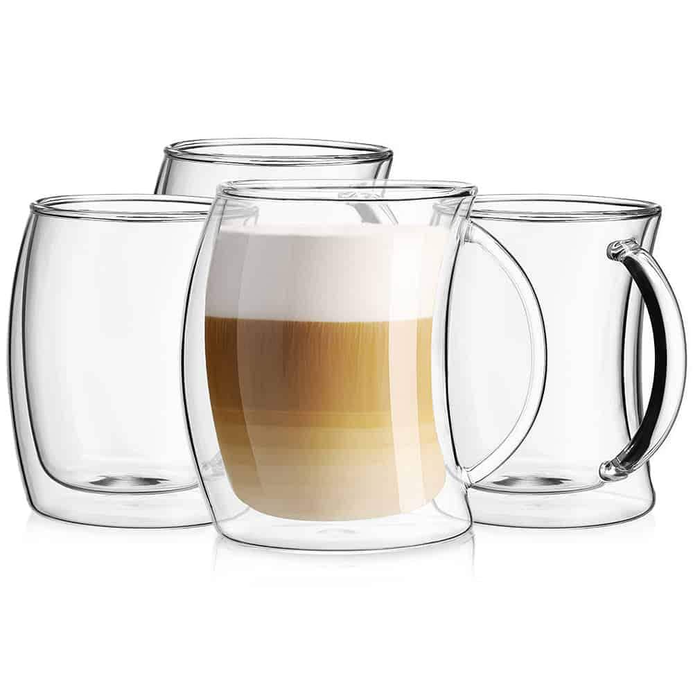 Caleo Double Wall Insulated Glass Coffee Mugs - Set of 4