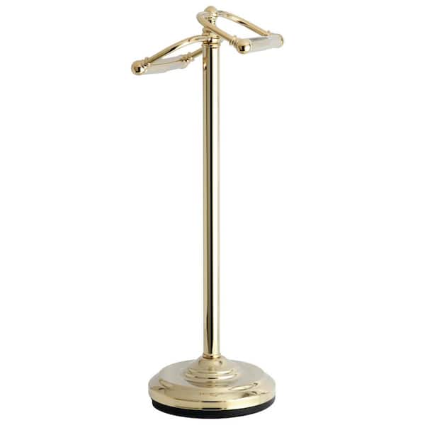 Vintage Freestanding Toilet Paper Holder in Polished Brass