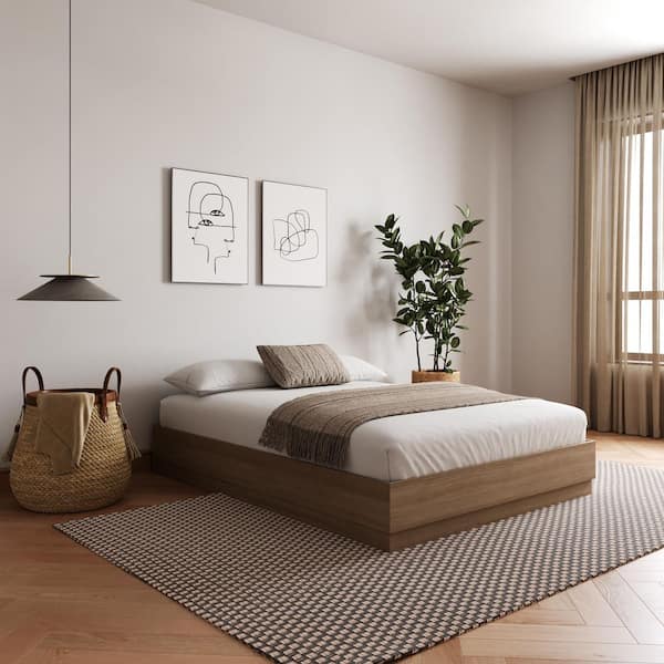 Milano Brown Oak Engineered Wood Frame King Size Platform Bed