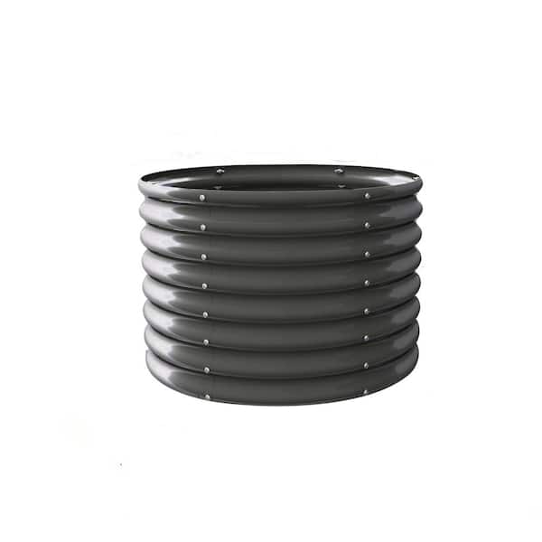 2-Piece Quartz Grey Metal Galvanized Outdoor Raised Garden Beds, Round Planter Box for Planting Vegetables Flowers Herb