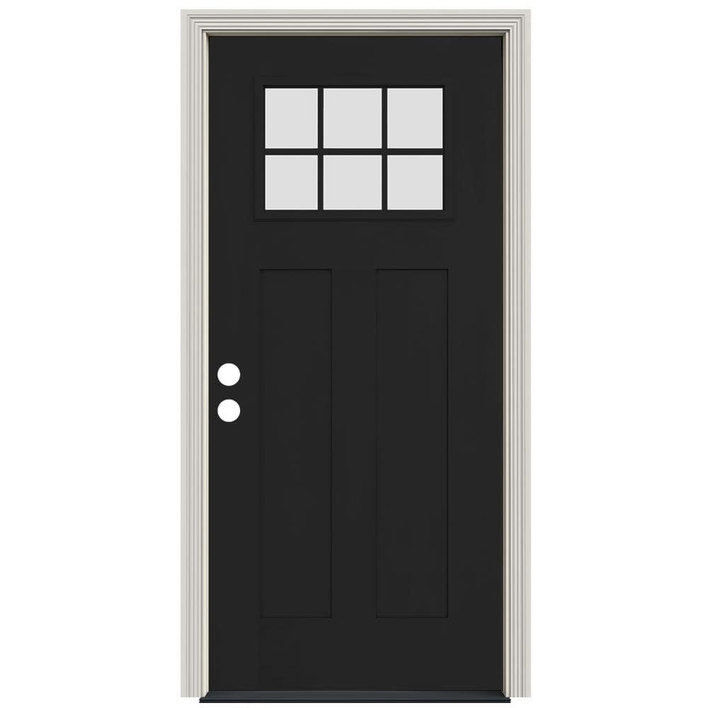 JELD-WEN Smooth Pro 36 in. x 80 in. 2 Panel Left Hand 6 Lite Clear Black Fiberglass Prehung Front Door w/White Interior Finish