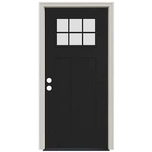 Smooth Pro 36 in. x 80 in. 2 Panel Left Hand 6 Lite Clear Black Fiberglass Prehung Front Door w/White Interior Finish